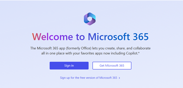 Microsoft 365 landing page with options to sign in or get a subscription, highlighting its all-in-one productivity features.