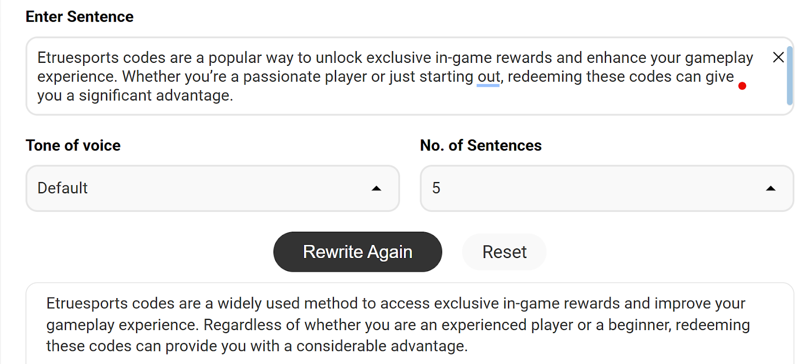 AI sentence rewriter