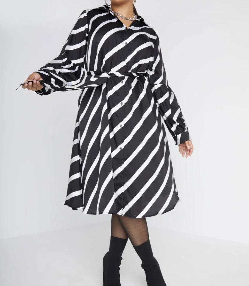 Belted Striped Midaxi Shirtdress from Ashley Stewart