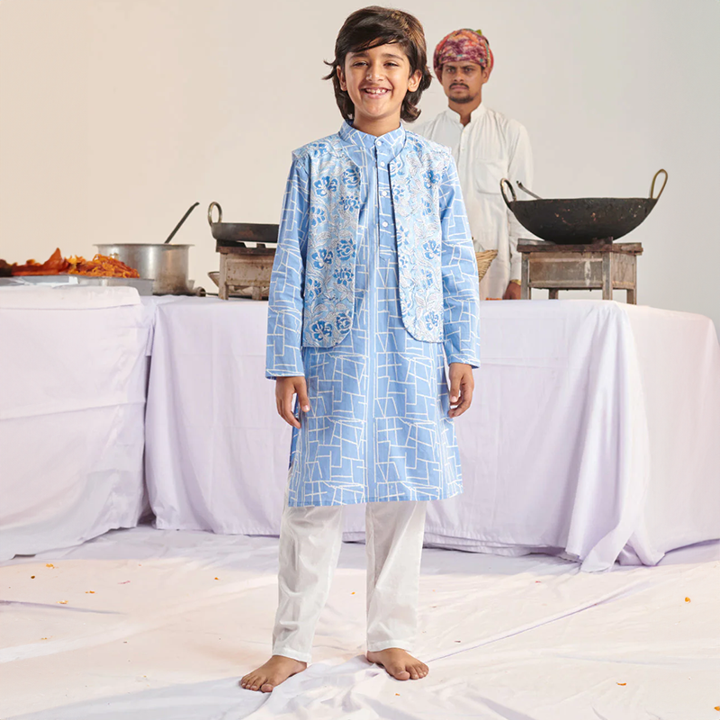 The Blue Angrakha Kurta Pyjama