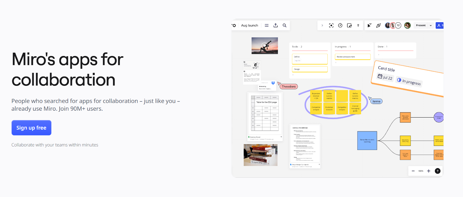 Image showing Miro landing page showing collaboration tools and a clear “Sign up free” CTA.