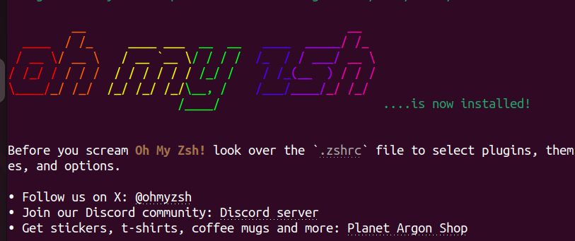 Terminal output showing Oh My Zsh installation using curl and sh command