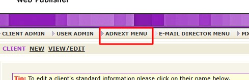 AdNext Menu Screenshot