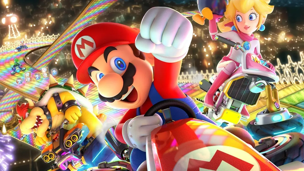 The Official Picture of Mario Kart 8 Deluxe with its characters, One of best arcade games for switch