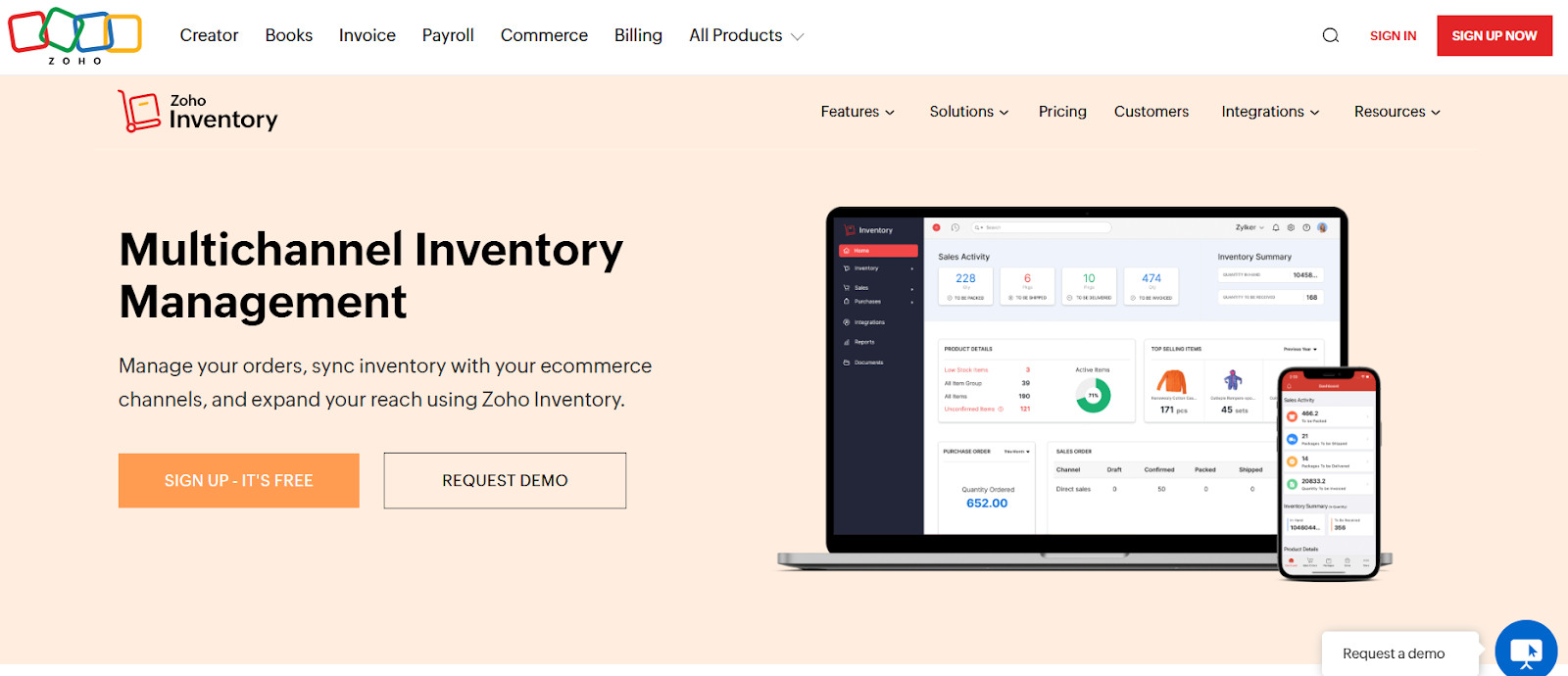  Zoho Inventory multi channel inventory management software with sales order automation.