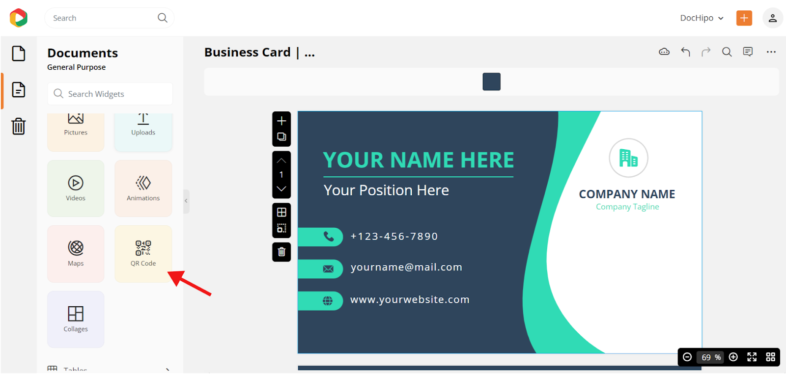 How to create a QR code for business card with design widgets