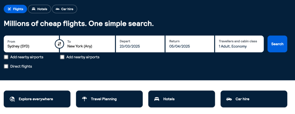 Skyscanner search bar 