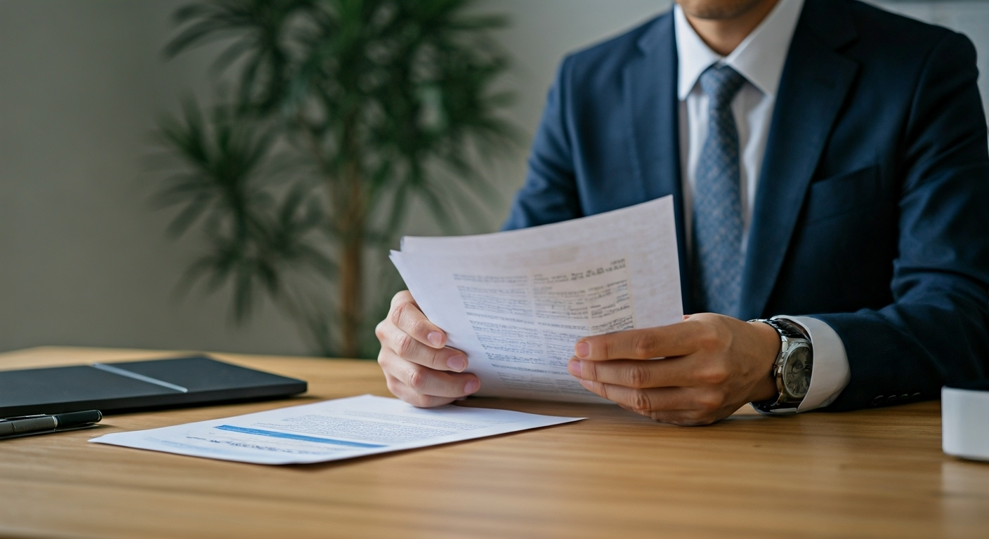 Businessperson reviewing trade documents