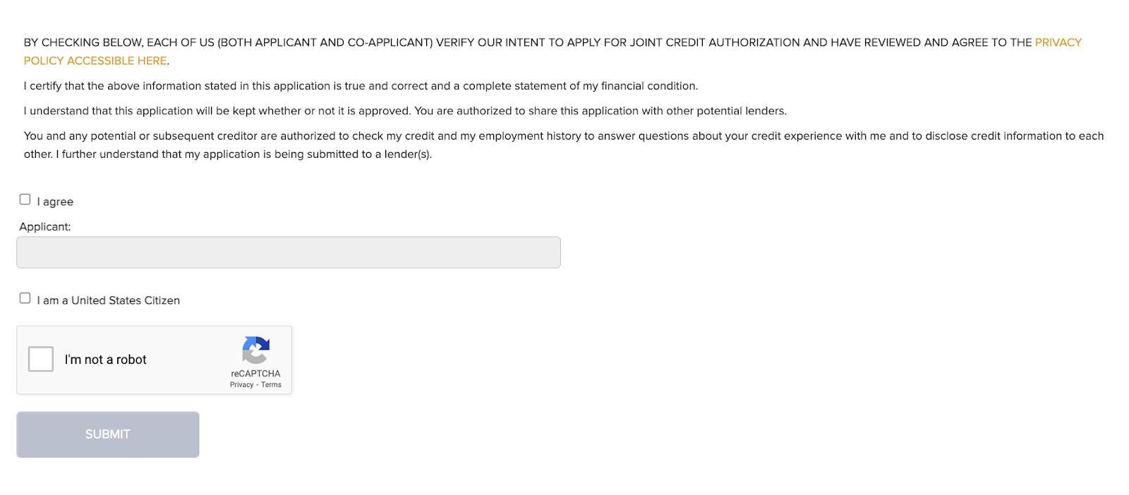 A screenshot of the end of CCL's application in which you can check a box indicating U.S. citizenship status