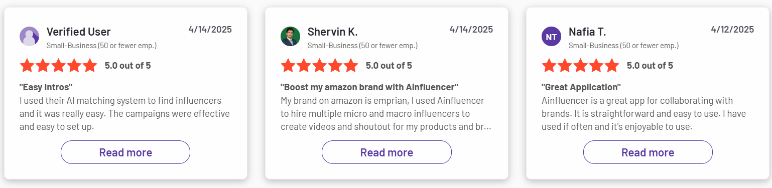Ainfluencer users' review on G2