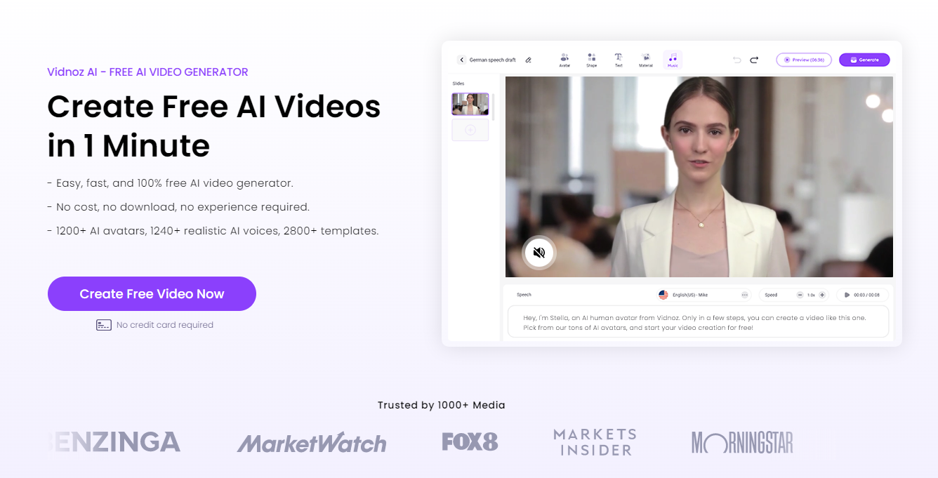 Vidnoz AI - Create Free AI Videos With 1200+ Human Talking Avatars