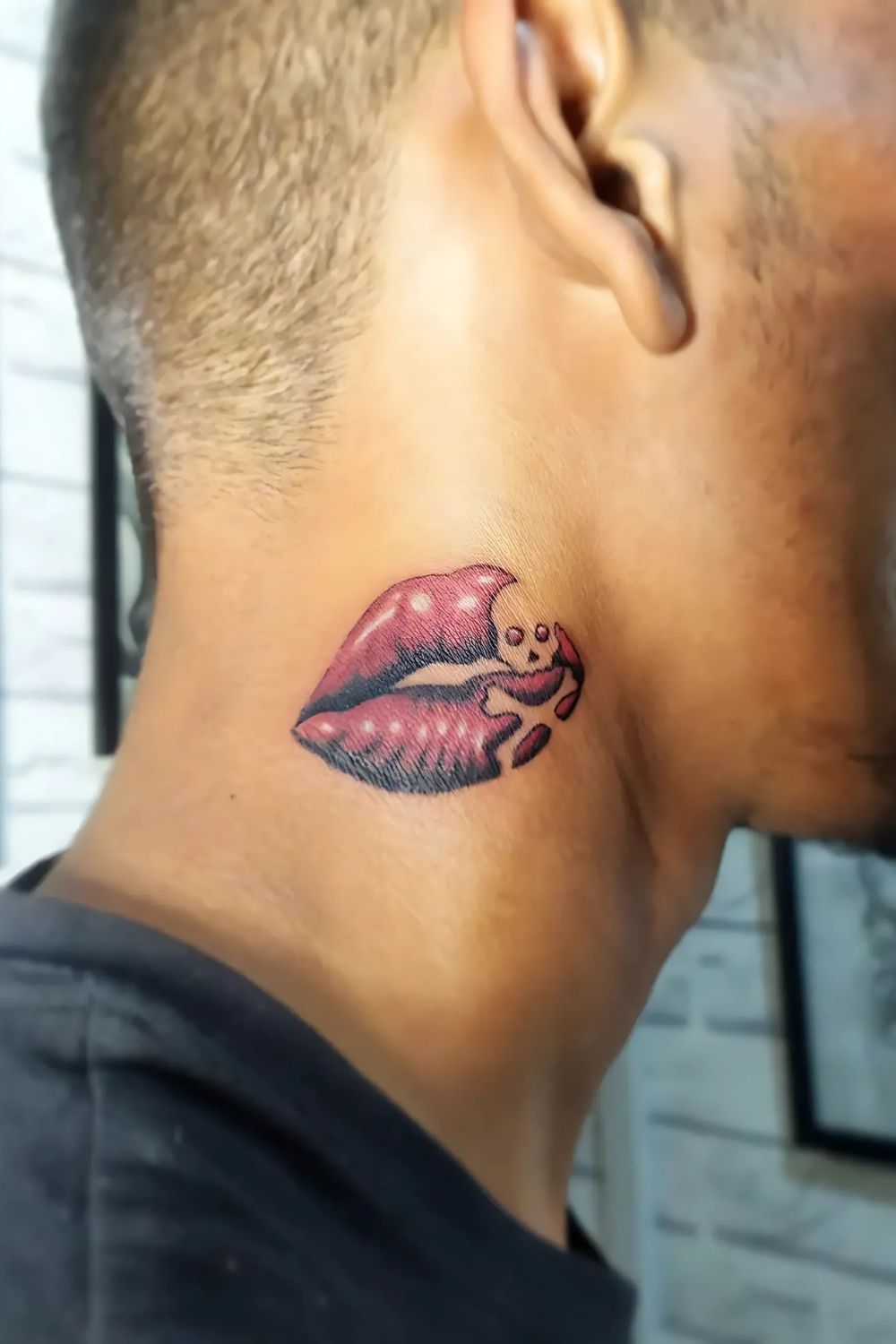 Unique Lips Neck Tattoo