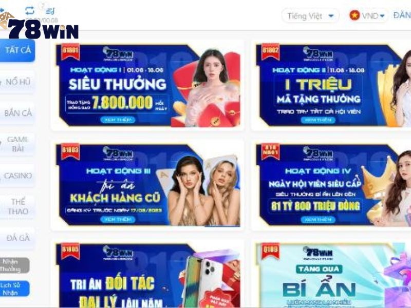 Nhận vô vàng ưu đãi khi tham gia 78WIN