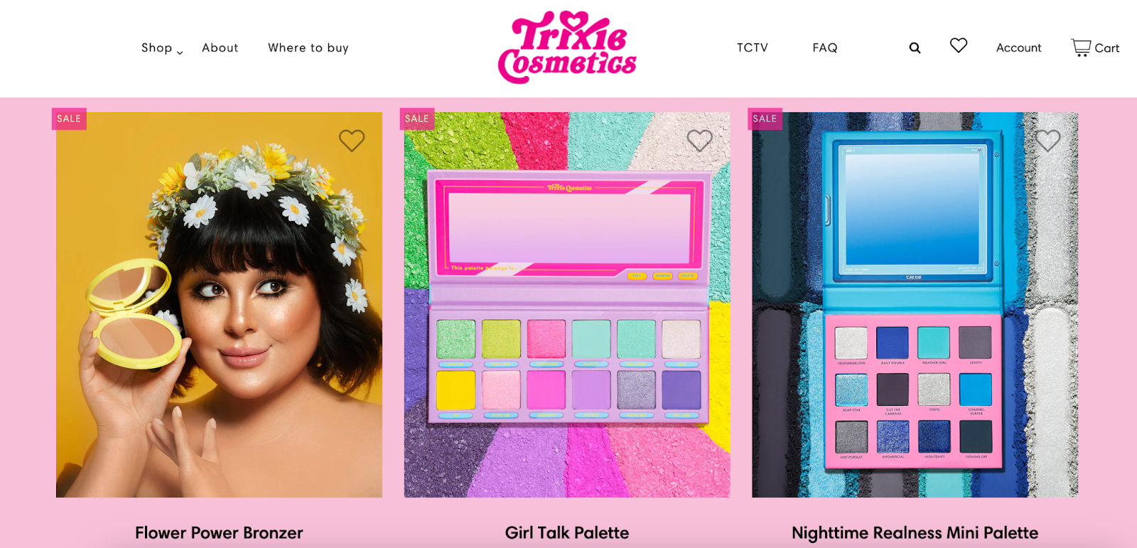 Trixie cosmetics website homepage image