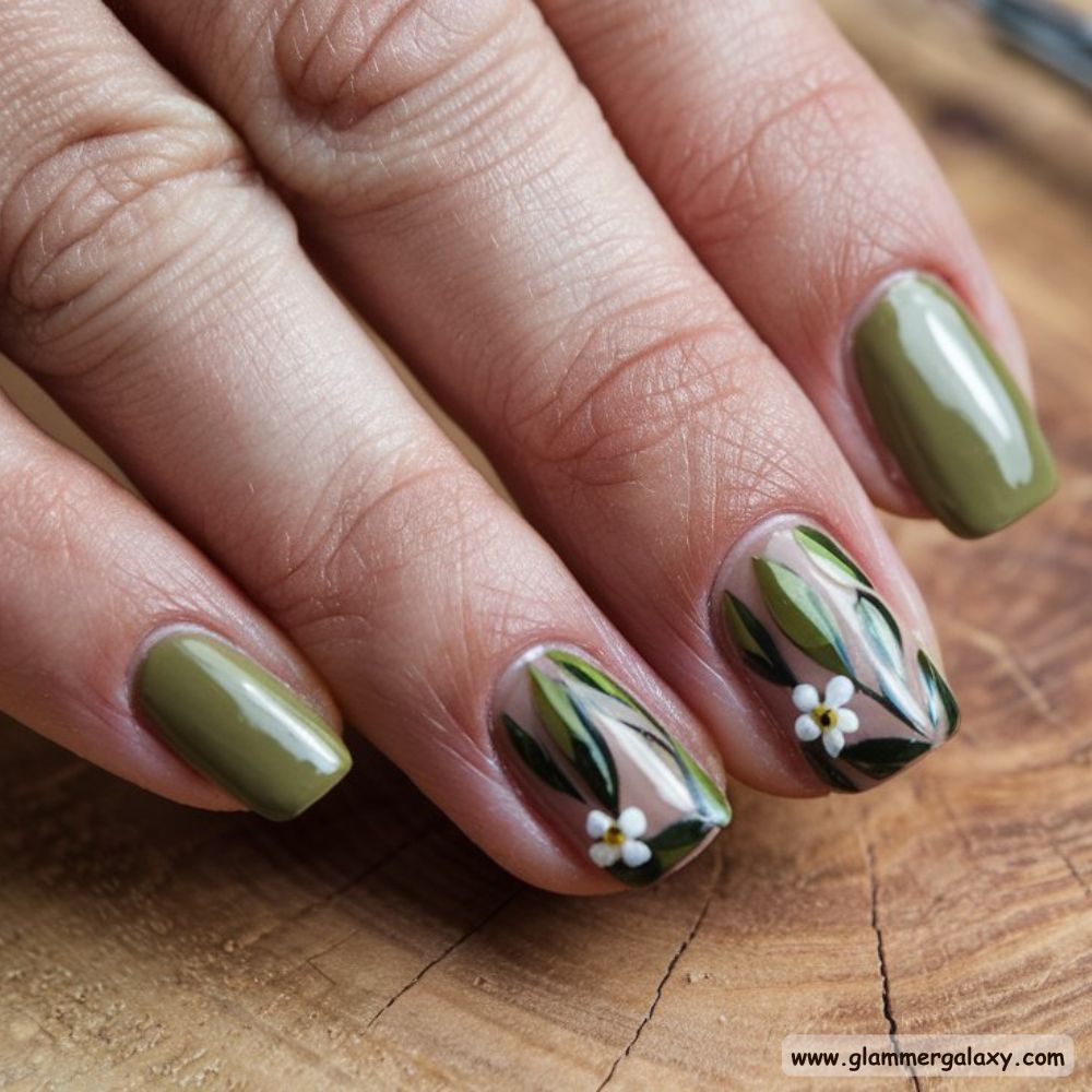 Neutral Winter Nails having Earthy Olive Hues
