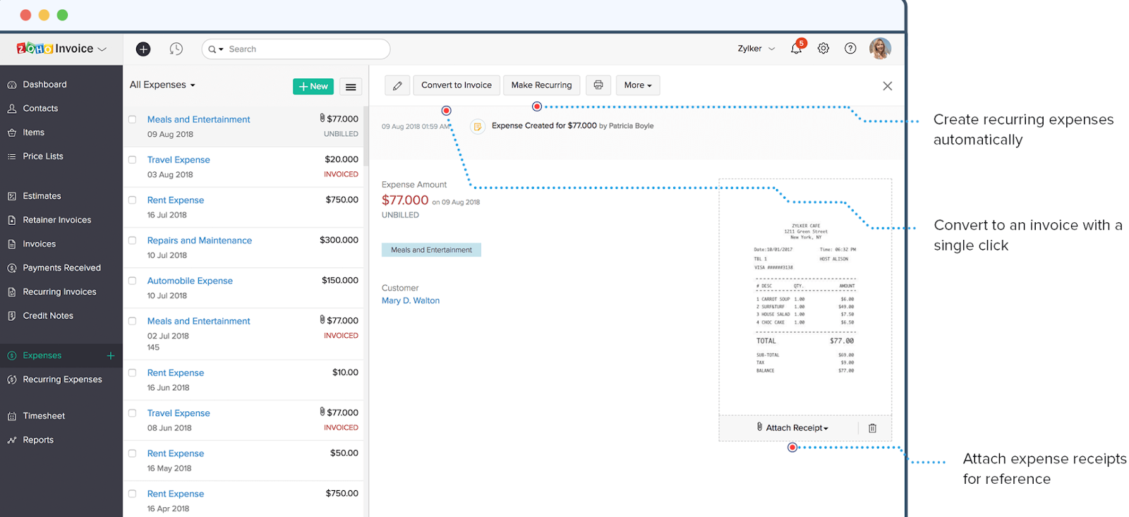 Zoho Invoice expense-tracking