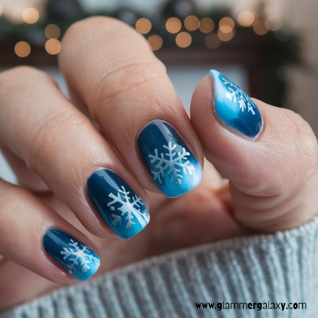 Cute Winter Nails having Frosty Blue Tones
