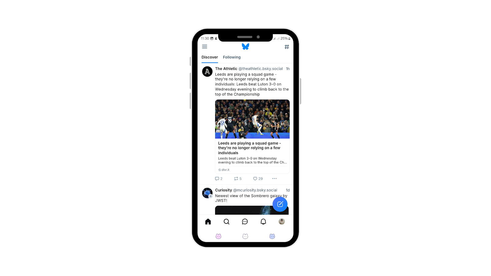 The activity feed on Bluesky features updates on new posts, interactions, and content from users you follow.