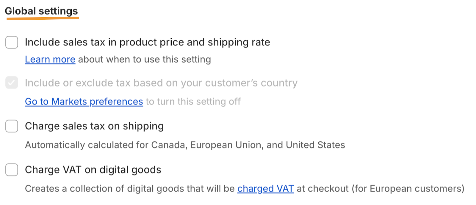 Select the collection preferences 
