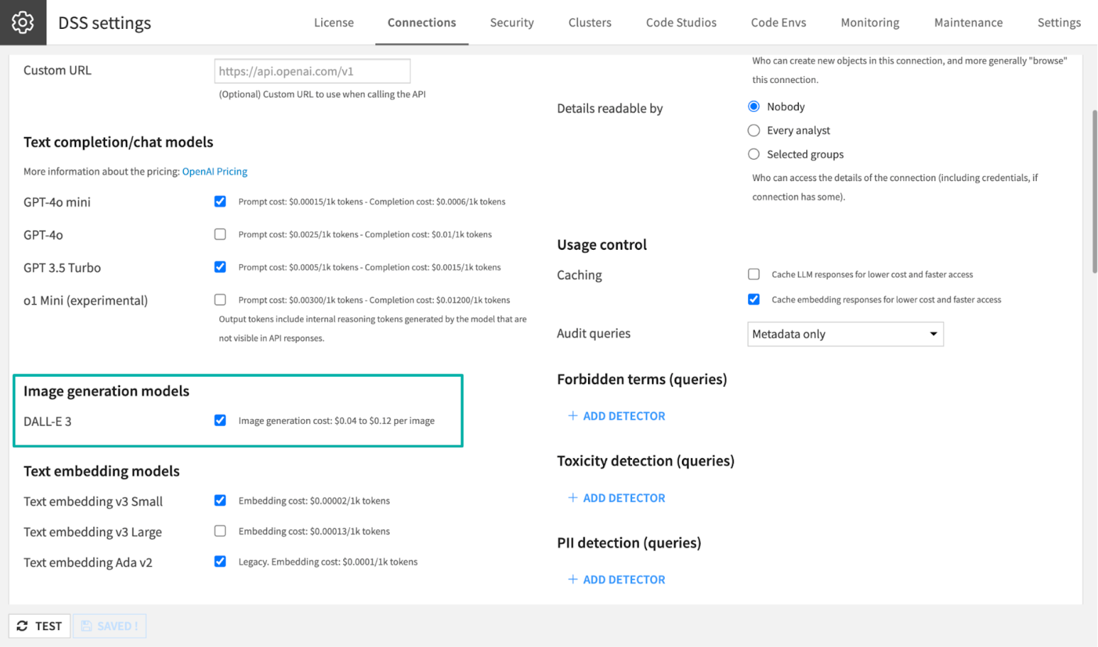 LLM Mesh connections with image generation can be used to generate images in Dataiku Answers and the LLM Mesh API.