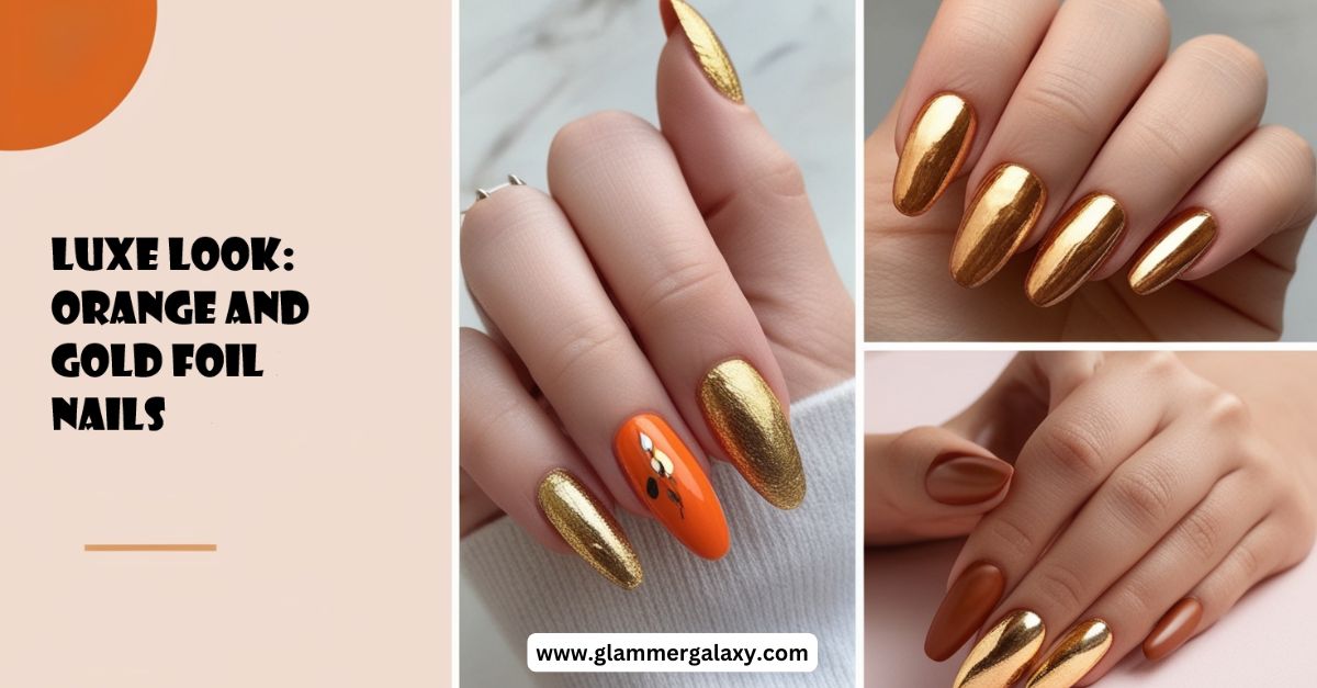 Orange Nails with Gold Foils