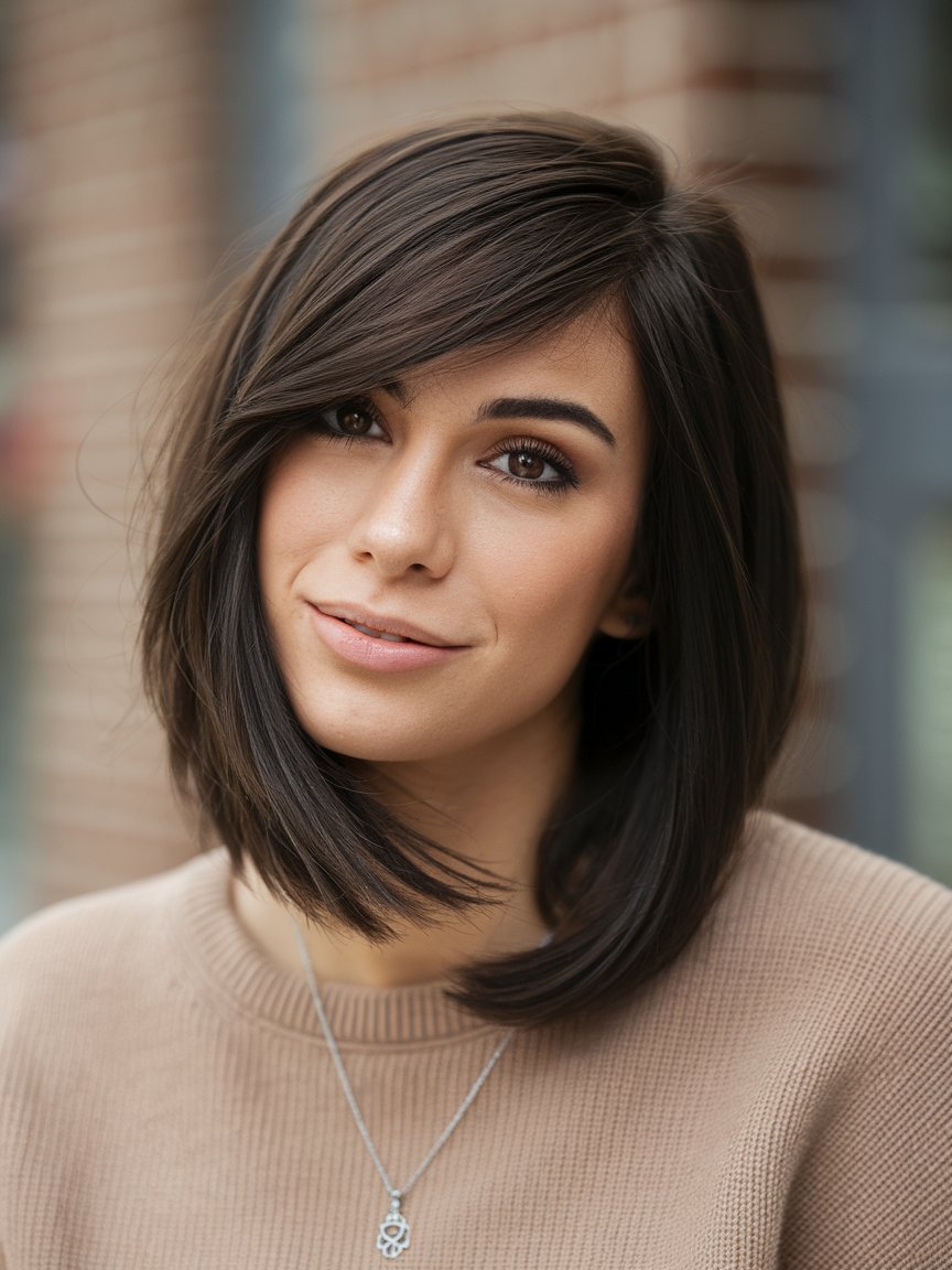 61. Blunt Cut Bob with Side Swept Bangs