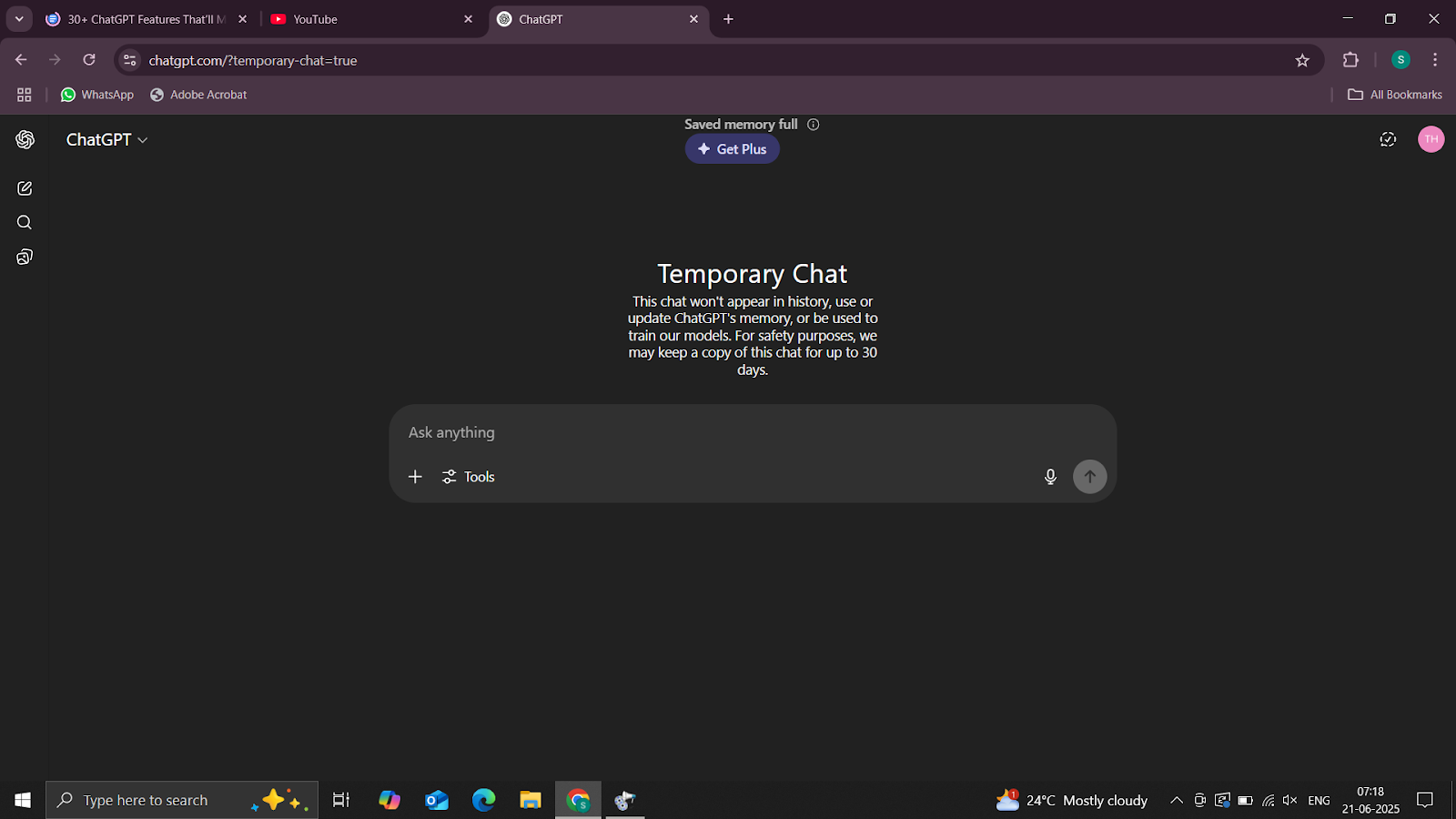 Temporary chat feature in OpenAI's ChatGPT. Chatgpt features