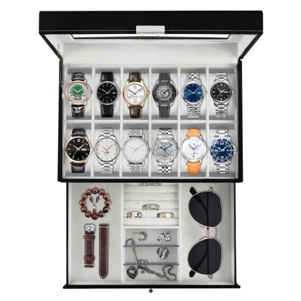 Ogrmar Glass, Faux Leather Watch Storage Box