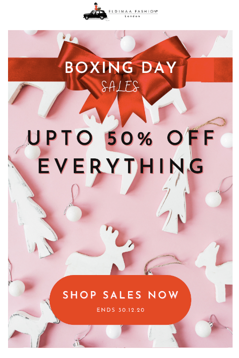 A advertisement for a boxing day sales
Description automatically generated