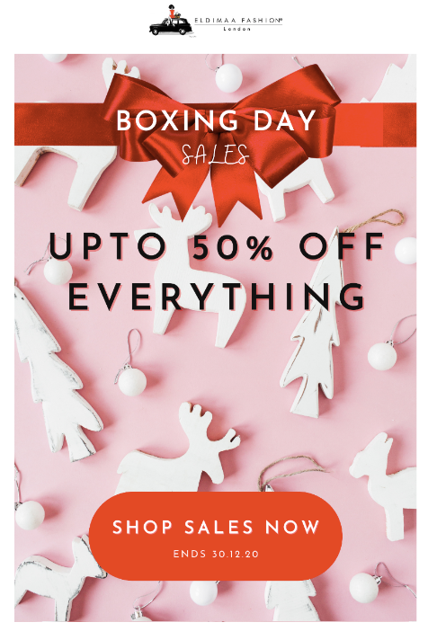 A advertisement for a boxing day sales

Description automatically generated