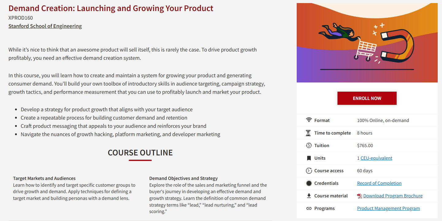 Demand creation: launching and growing your product (Stanford University landing page)