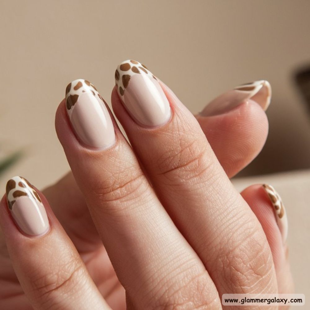 Neutral Winter Nails having Animal Print Frenchies
