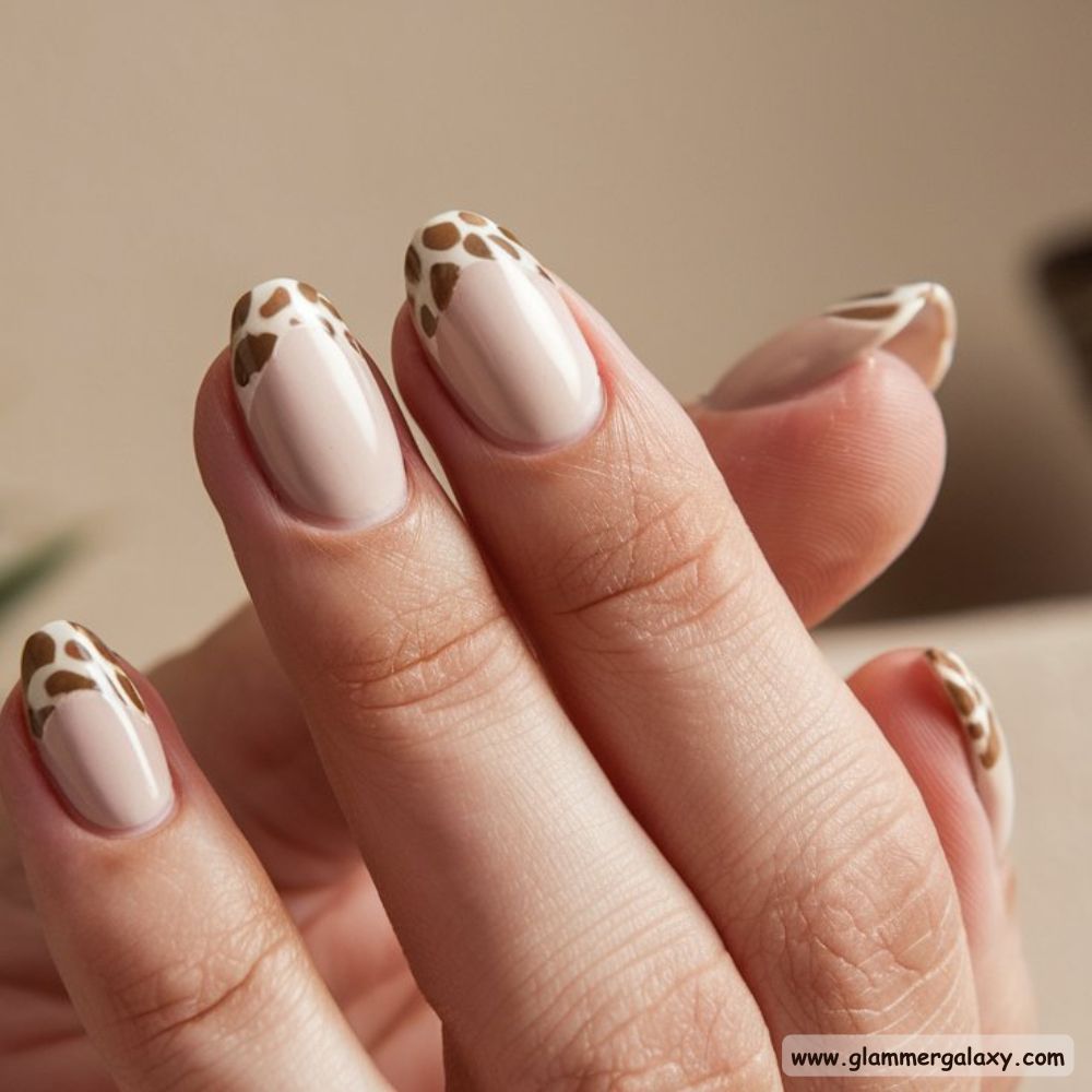 Neutral Winter Nails having Animal Print Frenchies
