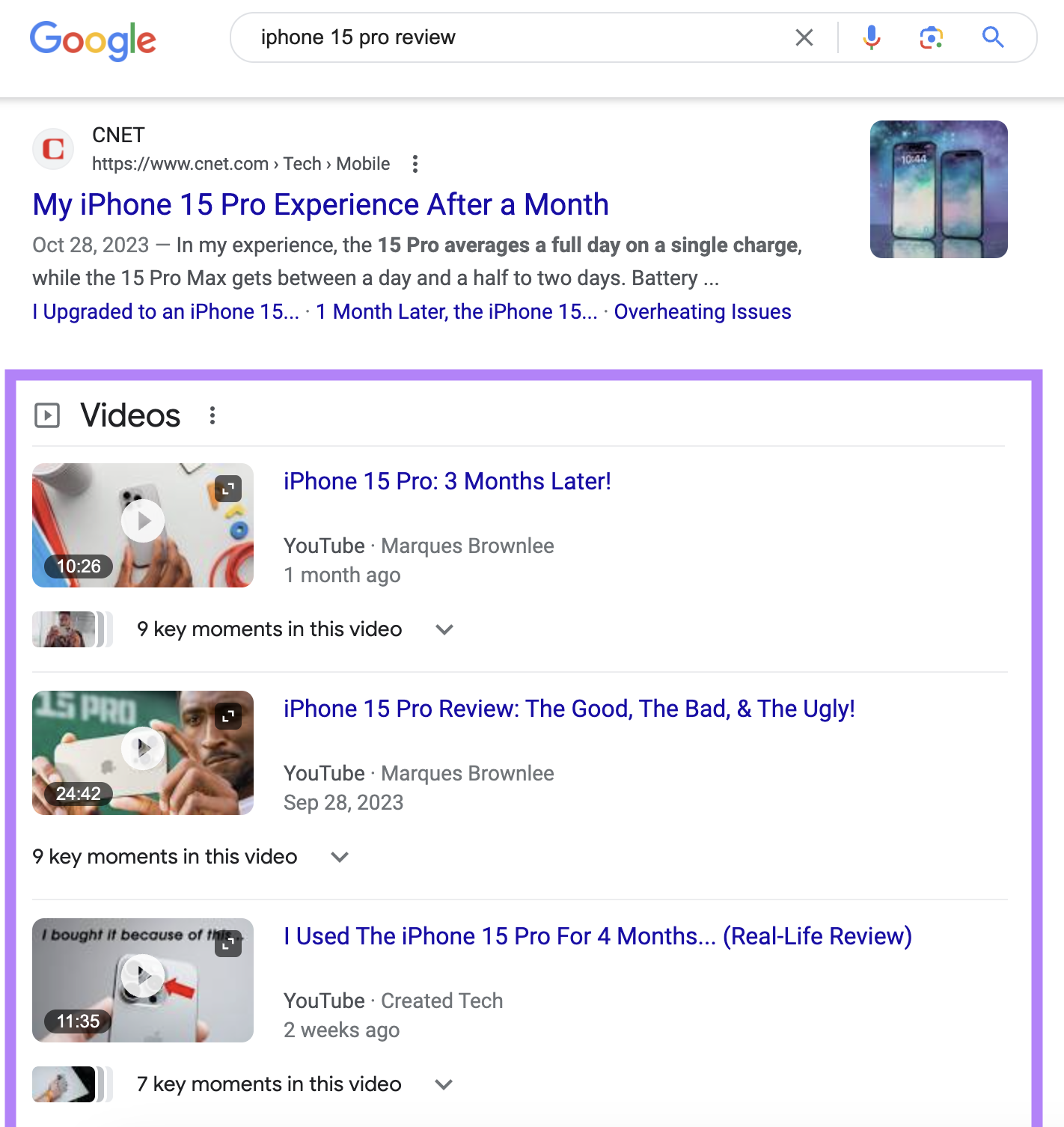 videos ranking in google search results