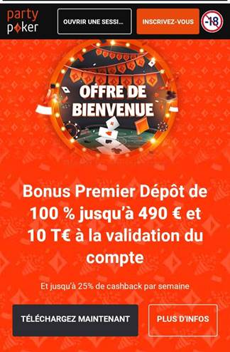Party Poker jusqu'à 25 % de cashback hebdomadaire
