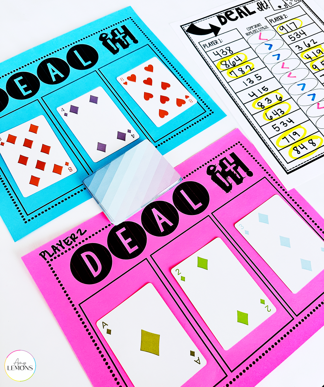 Deal It card games for students to practice comparing numbers.