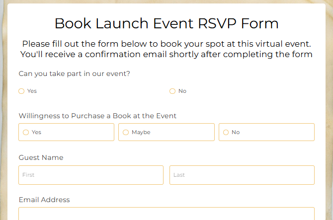 book launch event rsvp form