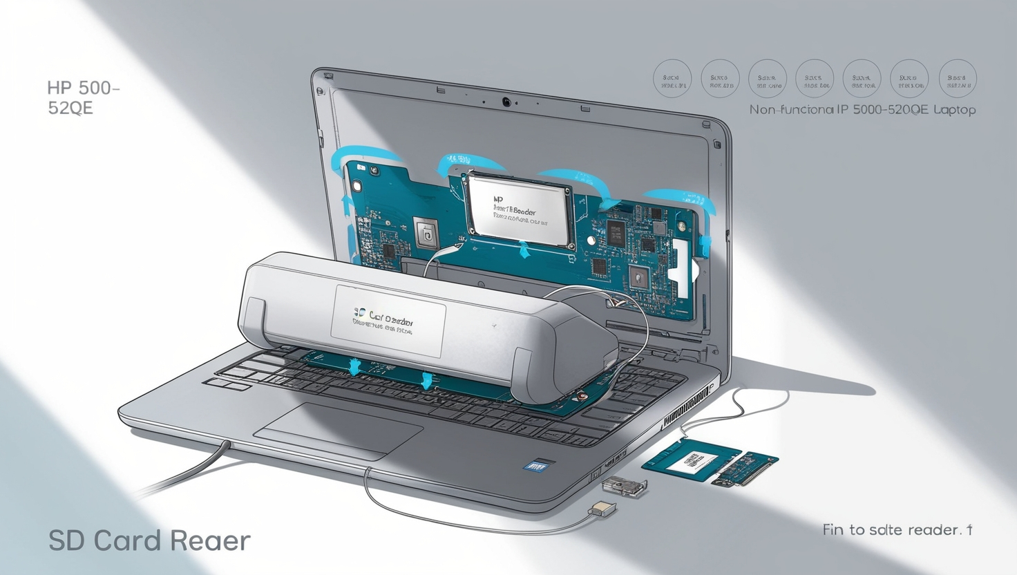 replace sd card reader in hp 500 520qe not working​