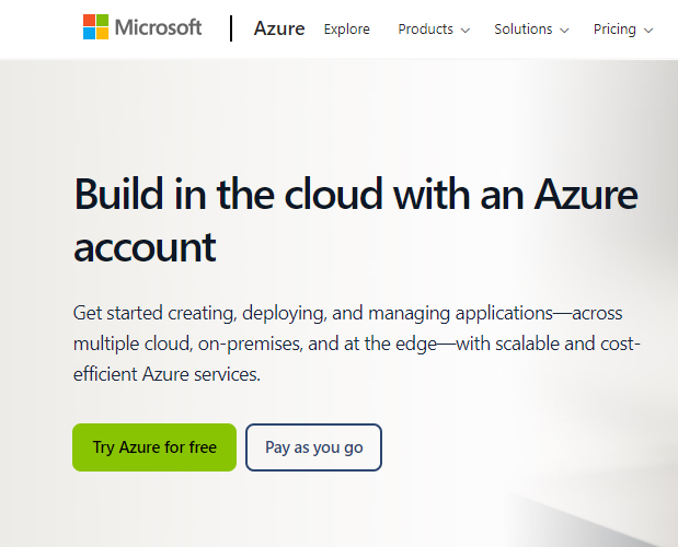 حساب Microsoft Azure المجاني كأحد مواقع سيرفرات مجانية
