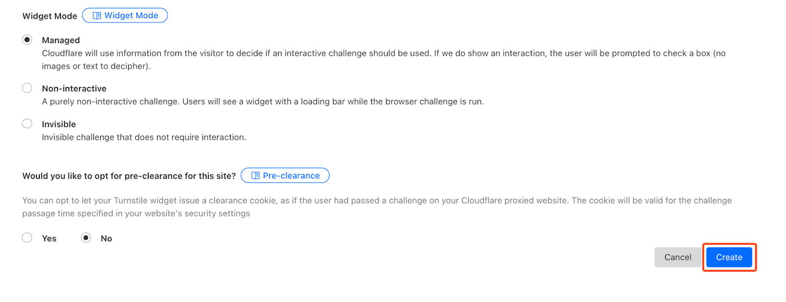 Click on "Create" to finish the process