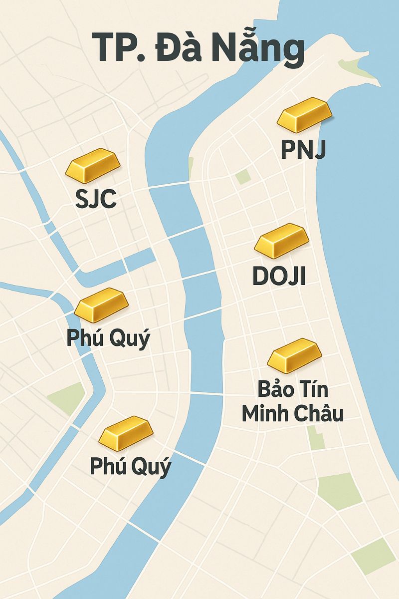 Bản đồ Đà Nẵng với các điểm đánh dấu tiệm vàng uy tín