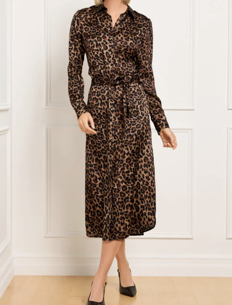 Robe chemise nouée à la taille - Léopard
