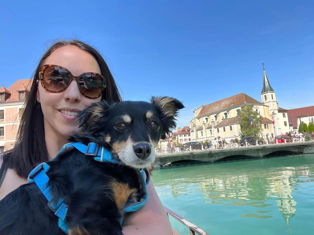 Rachel Rodgers from Nose to Trail with little Kokoni, Rico in Annecy Town, France