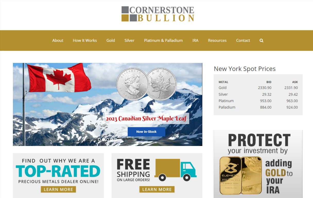 Cornerstone Bullion website