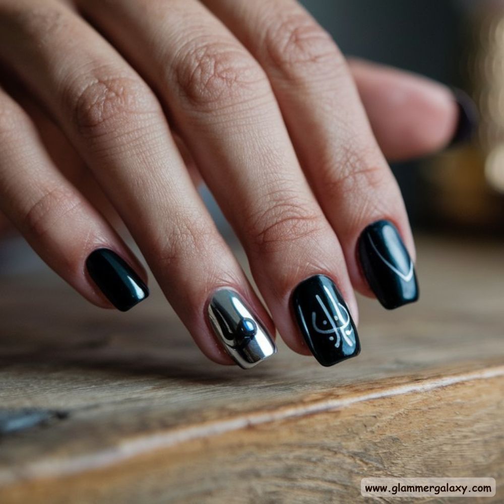 Black Fall Nails having Black Chrome Elegance
