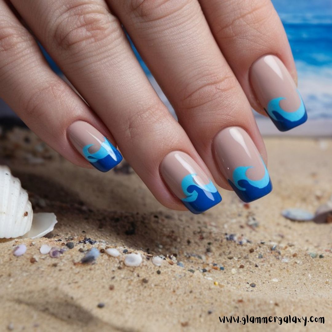 Classy Vacation Nails having Beachy Blue & Beige
