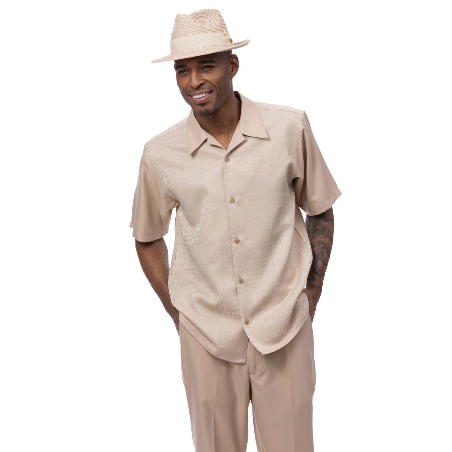 Beige Tonal Check Walking Suit