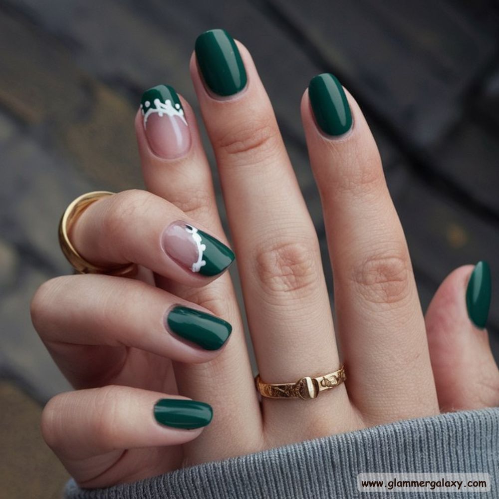 Winter and Fall Dark Green Nails having Classic French with a Twist
