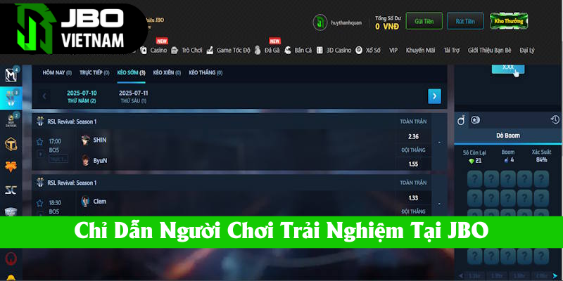 Chỉ dẫn người chơi trải nghiệm sản phẩm tại JBO