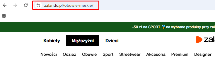 Prosty adres URL w serwisie Zalando.